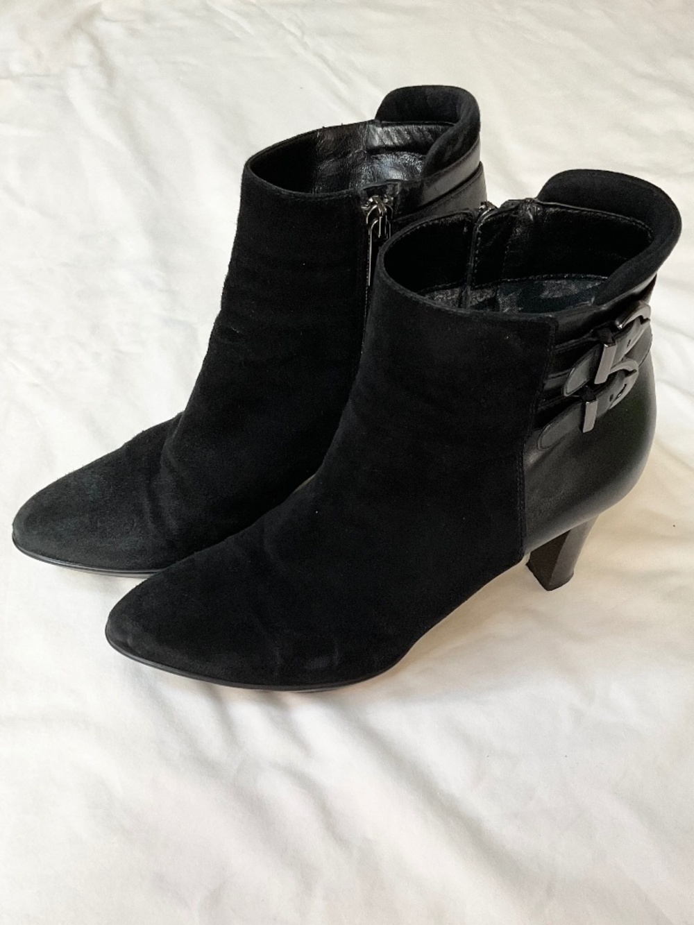 Aquatalia Suede Leather Heel Buckle Boots